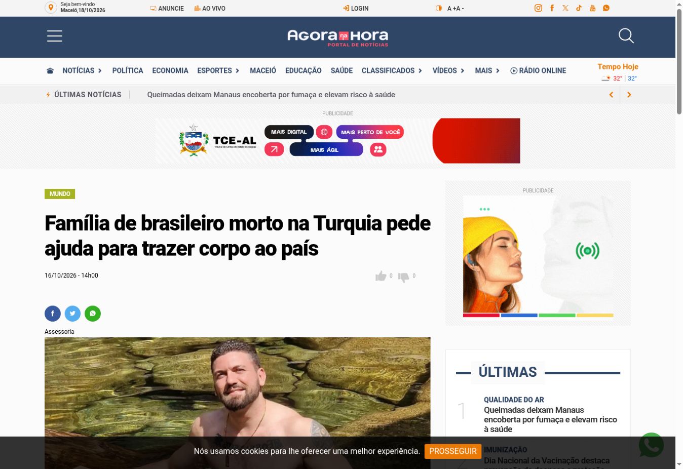 צילום העמוד של Agora na Hora: Família de brasileiro morto na Turquia pede ajuda para trazer corpo ao país