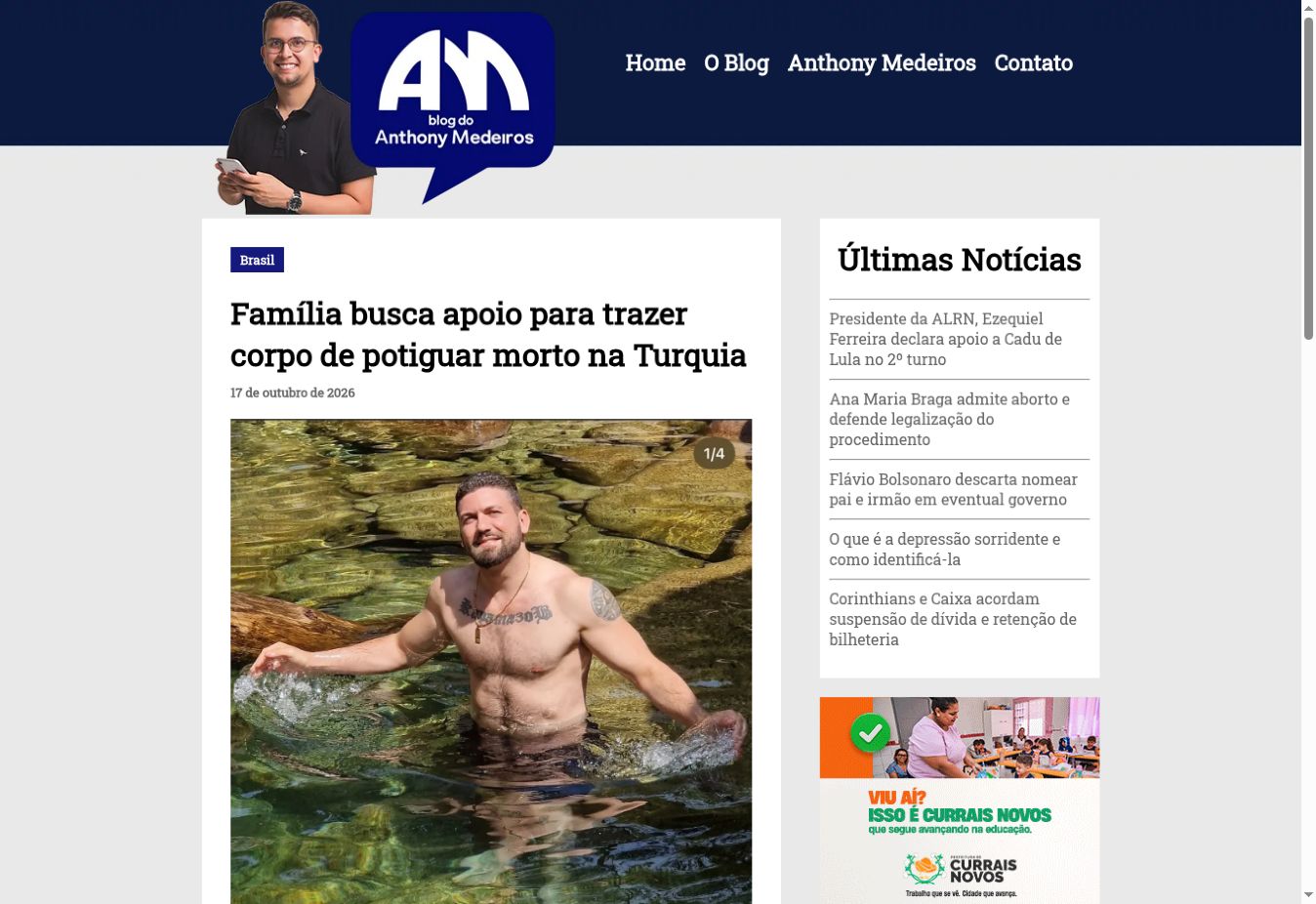 צילום העמוד של Blog do Anthony Medeiros: Família busca apoio para trazer corpo de potiguar morto na Turquia