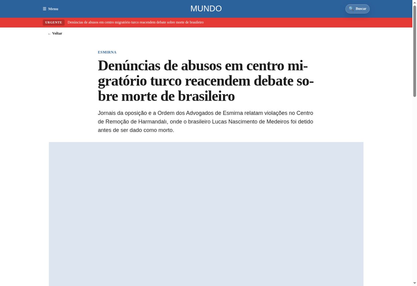 Captura da página de Diário do Estado de São Paulo: Denúncias de abusos em centro migratório turco reacendem debate sobre morte de brasileiro