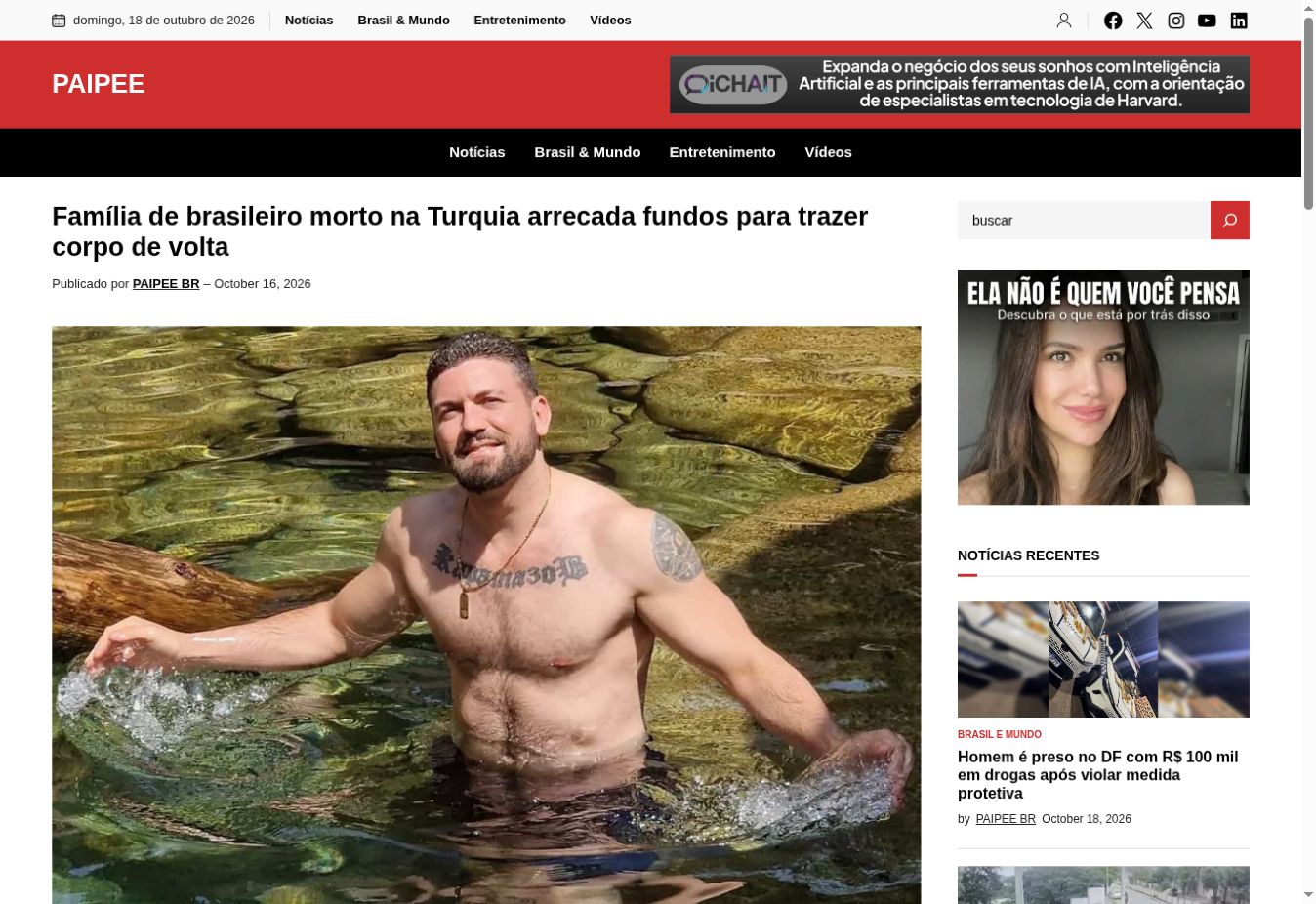 צילום העמוד של PAIPEE: Família de brasileiro morto na Turquia arrecada fundos para trazer corpo de volta