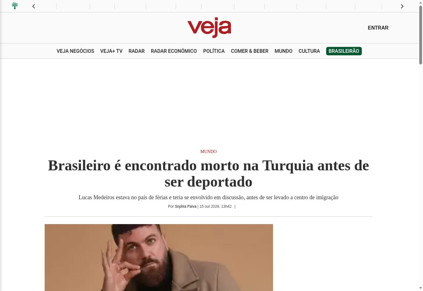 Captura da página de VEJA: Brasileiro é encontrado morto na Turquia antes de ser deportado